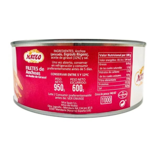 Filete de anchoas Mateo 950 gr - Imagen 2